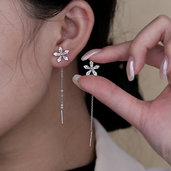 Crystal Flower Long Earrings For Women