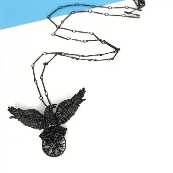 Vintage Black Crow Pendant Necklace