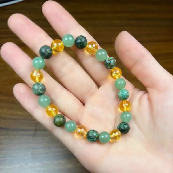 Citrine Green Dongling Stone 8mm Beaded Bracelet